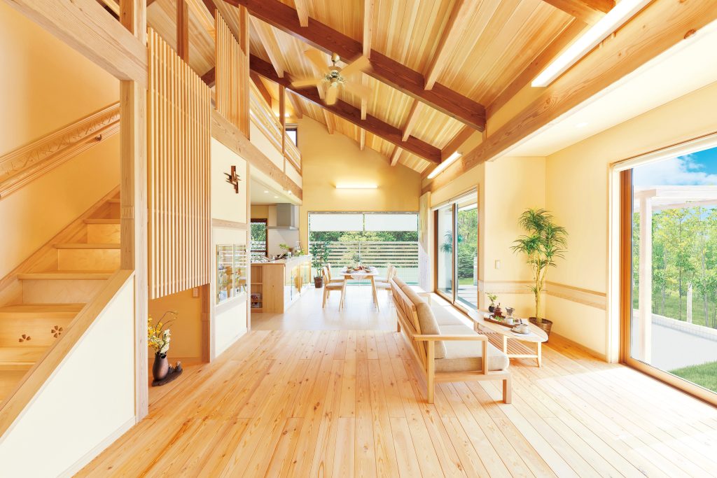 梁が見えるリビング